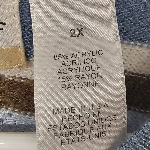 Vintage Alfred Dunner Blue Tan Chevron Striped Short Sleeve Sweater Pointelle 2X - Picture 9 of 11